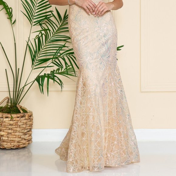 NEW OPEN BACK LONG WEDDING EVENING PARTY PROM GOWN DRESS CHAMPAGN AC6116 - Picture 7 of 8